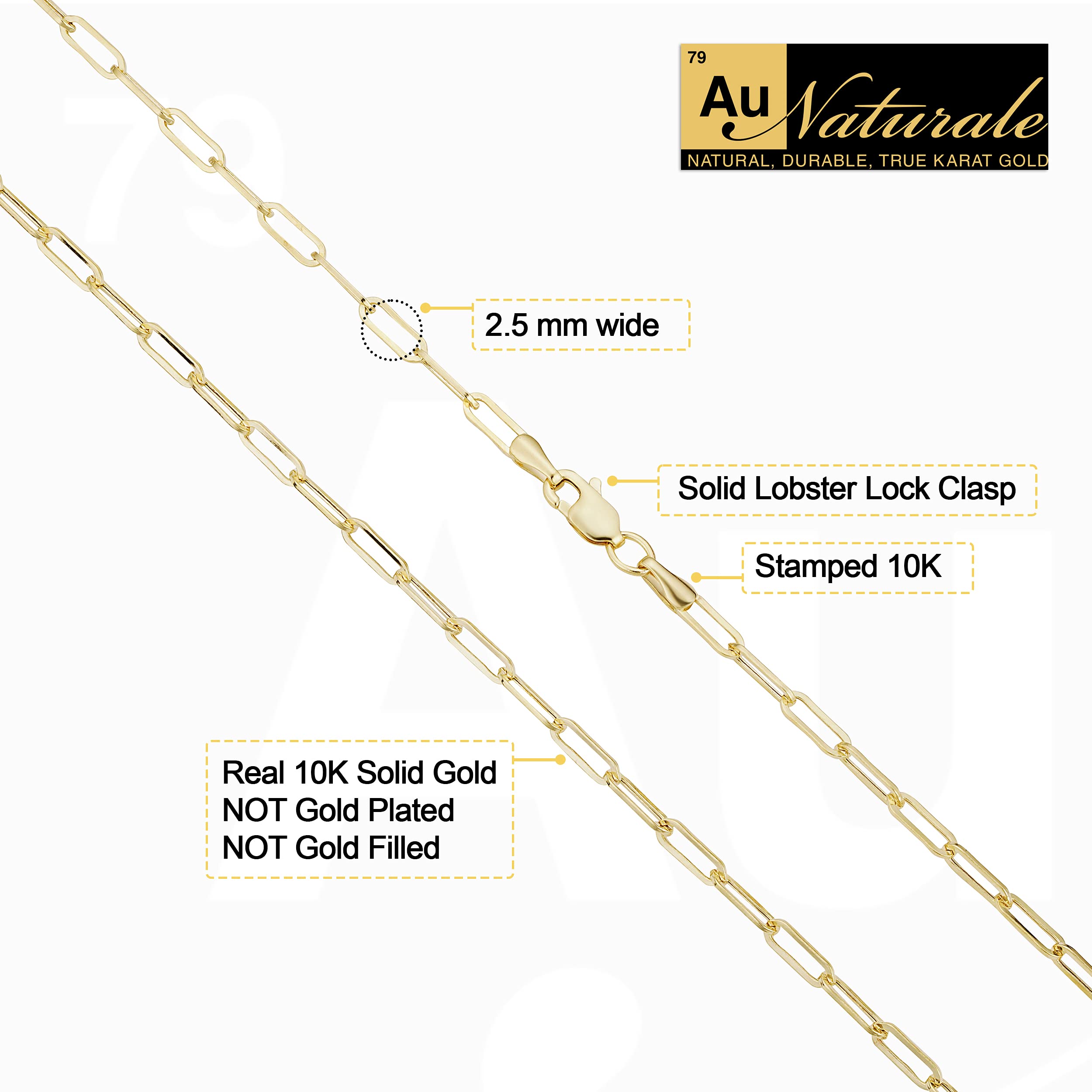 10k Yellow Gold Paperclip Link Chain Necklace (2.5 mm, 20 inch)