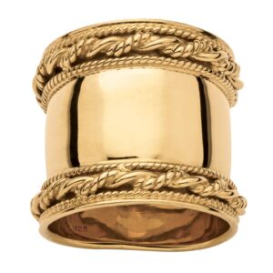 palmbeach jewelry yellow gold-plated or sterling silver cigar band style rope detail ring (13mm) size 7