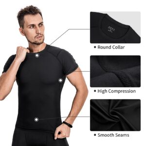 Niksa Men's Compression Shirts 3/5 Pack, Short Sleeve Athletic Compression Tops Cool Dry Workout T Shirt Dark Black