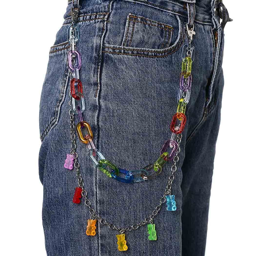 GENBREE Hip Hop Pants Chain Punk Colorful Jean Chains Layered Hipster Cool Trouser Chain Wallet Chain Waist Jewelry for Women and Girls