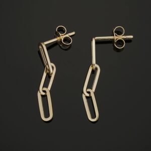 14k Yellow Gold Paperclip Link Chain Drop Earrings (0.95 inches long)