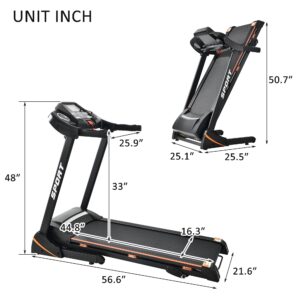 Folding Electric 3.5HP Treadmill with Incline Medium Running Machine Motorised LCD Gym 330lbs，Electric Motorized Power 14.8KM/H (3.5HP)