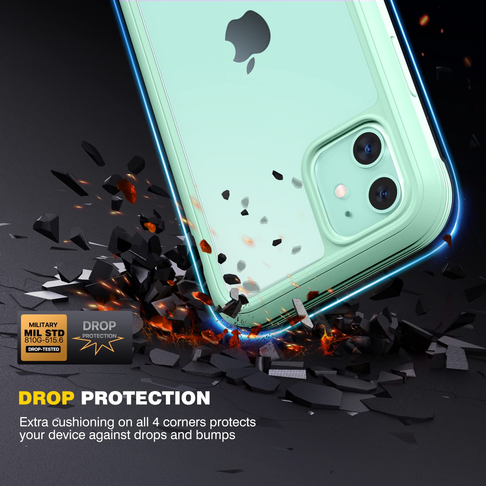 Diaclara Compatible with iPhone 11 Case, Full Body Rugged Case with Built-in Touch Sensitive Anti-Scratch Screen Protector, Soft TPU Bumper Case Clear Compatible with iPhone 11 6.1" (Pistachio Green)