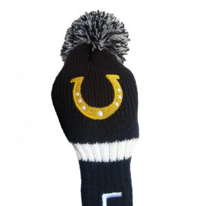 Driver Wood Golf Club Head Covers Knitted Embroidered Horse Shoe Lucky 460cc POM POM Original Golfer Gift Women Men