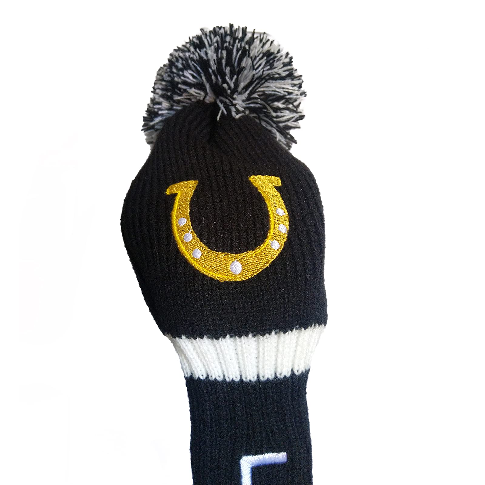 Driver Wood Golf Club Head Covers Knitted Embroidered Horse Shoe Lucky 460cc POM POM Original Golfer Gift Women Men