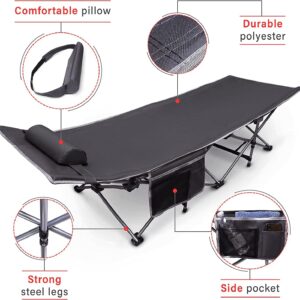 VaygWay Outdoor Folding Camping Travel Cot - Grey Lightweight Comfortable Portable Heavy Duty Foldable Cot – Sleeping Travel Bed w/Pocket - Adults and Kids Travel Cot –Outdoor Hiking, (Grey 1 Pack)