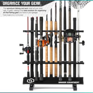 Savior Equipment Fishing Rod Rack Holder Organizer, Lightweight Aluminum Vertical Fish Pole Garage Storage Ground Display Stand, Hold Up to 24 Slots Fresh Salt Water Spinning Rods & Reel Combo, Black