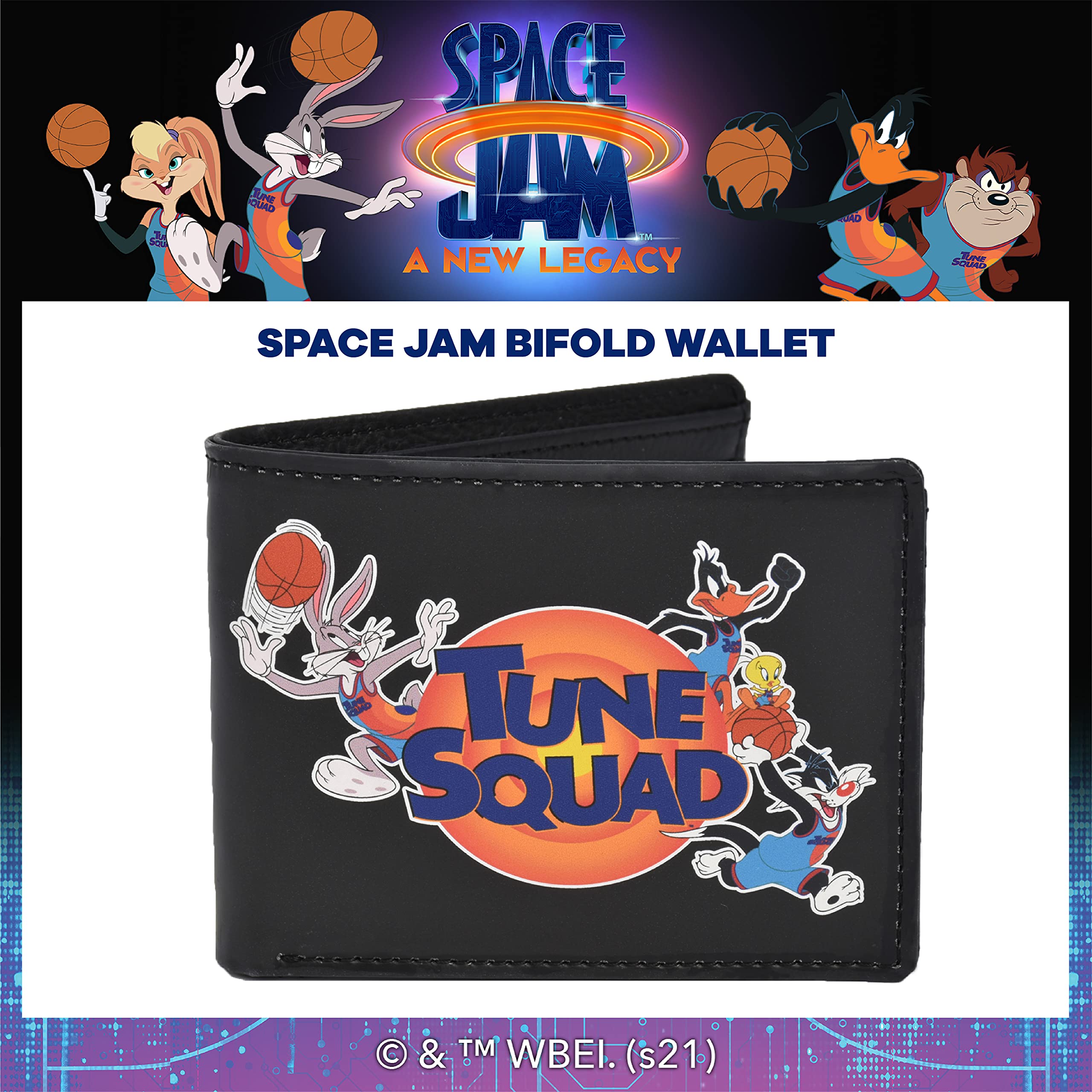 Concept One Warner Bros Space Jam A New Legacy Tune Squad Bifold Wallet in a Decorative Tin Case, Multi