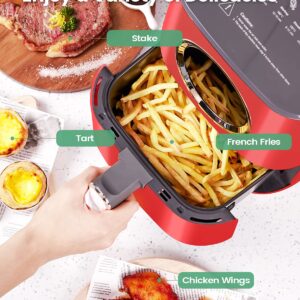 [NEW LANUCH] KOOC Large Air Fryer, 4.5 Quart Electric Hot Oven Cooker, Free Cheat Sheet for Quick Reference Guide, LED Touch Digital Screen, 8 in 1, Customized Temp/Time, Nonstick Basket, Red