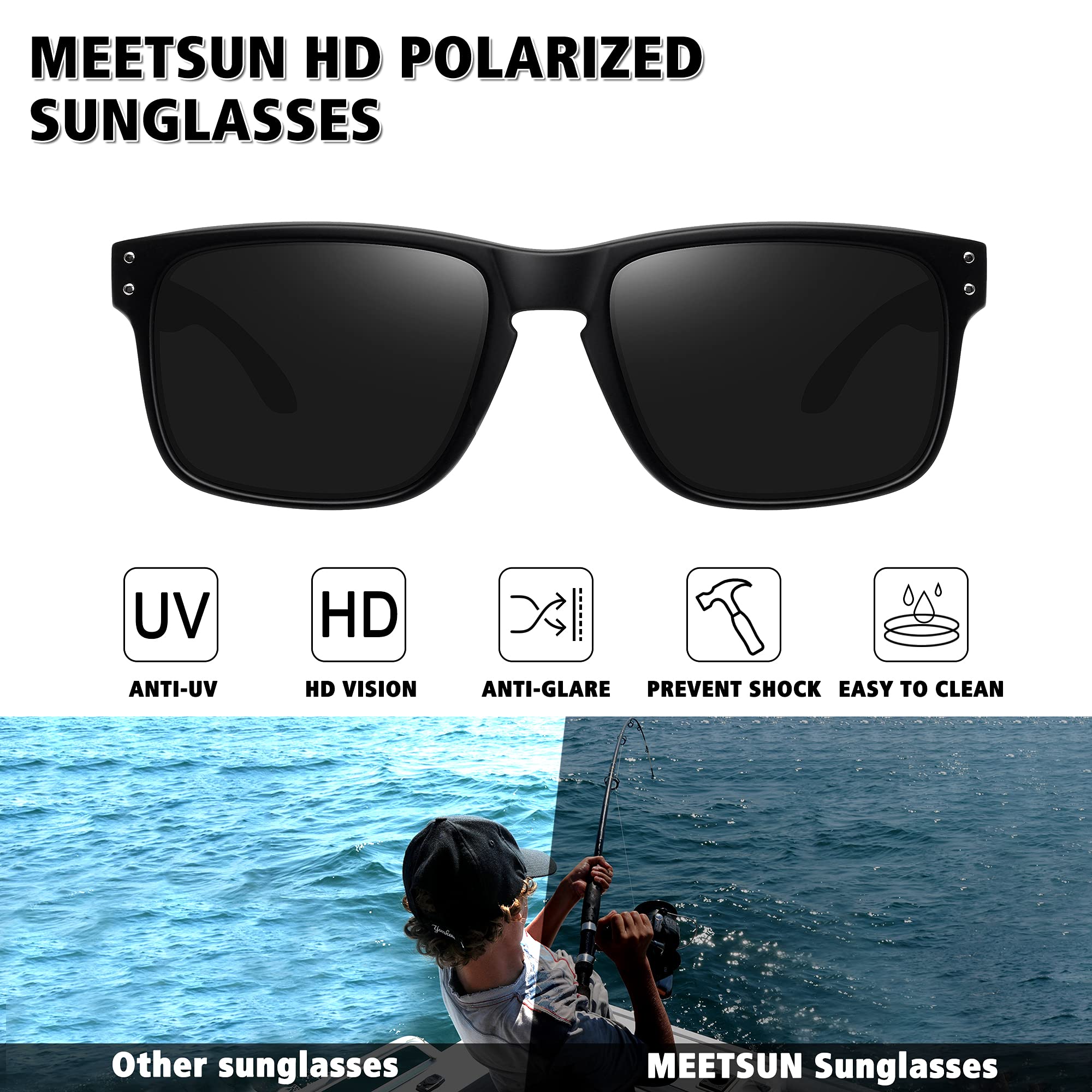 MEETSUN Polarized Sunglasses for Men Women Sports Driving Fishing Glasses UV400 Protection Black Frame-Gray Lens