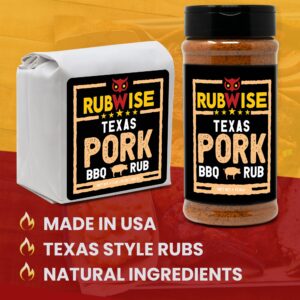 RubWise Texas Style BBQ Pork Rub (1lb) | Meat BBQ Rubs and Spices for Smoking and Grilling | Dry Rubs | Pork Rib Rub Seasoning | Great on Pork Shoulder, Spare Ribs, Tenderloin, Chops, Pork Butt (No MSG)