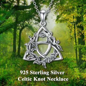 RMREWY Celtic Trinity Knot with Round Vine Necklace 925 Sterling Silver Jewelry Oxidized Good Luck Irish Triquetra Triangle Knot Holy Trinity Pendant Jewelry Mother's Day Gift For Women Mom