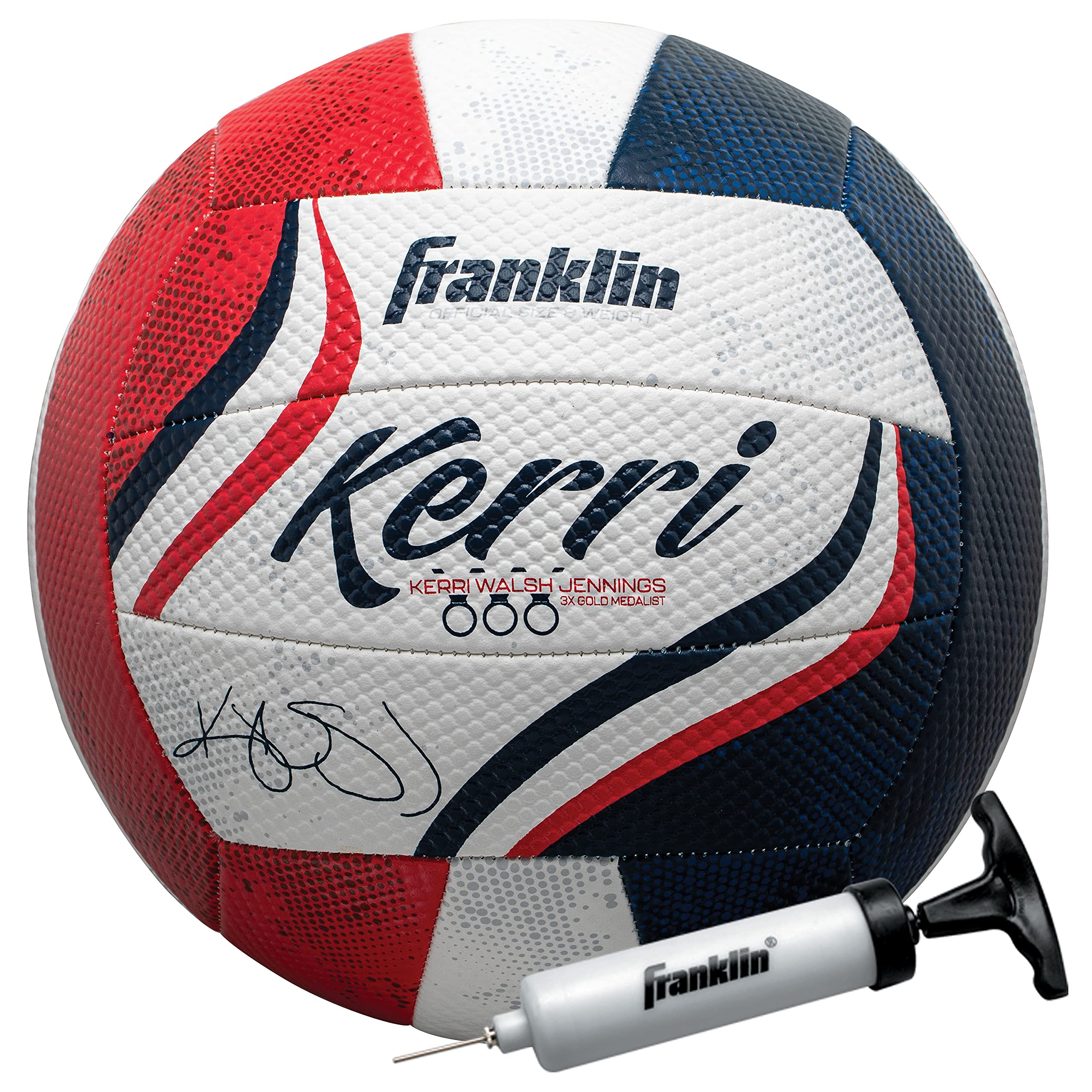 Franklin Sports Kerri Walsh USA Beach Volleyball - Soft Cover Official Size Beach + Outdoor Volleyball - Red, White + Blue Volleyball - Pump + Needle