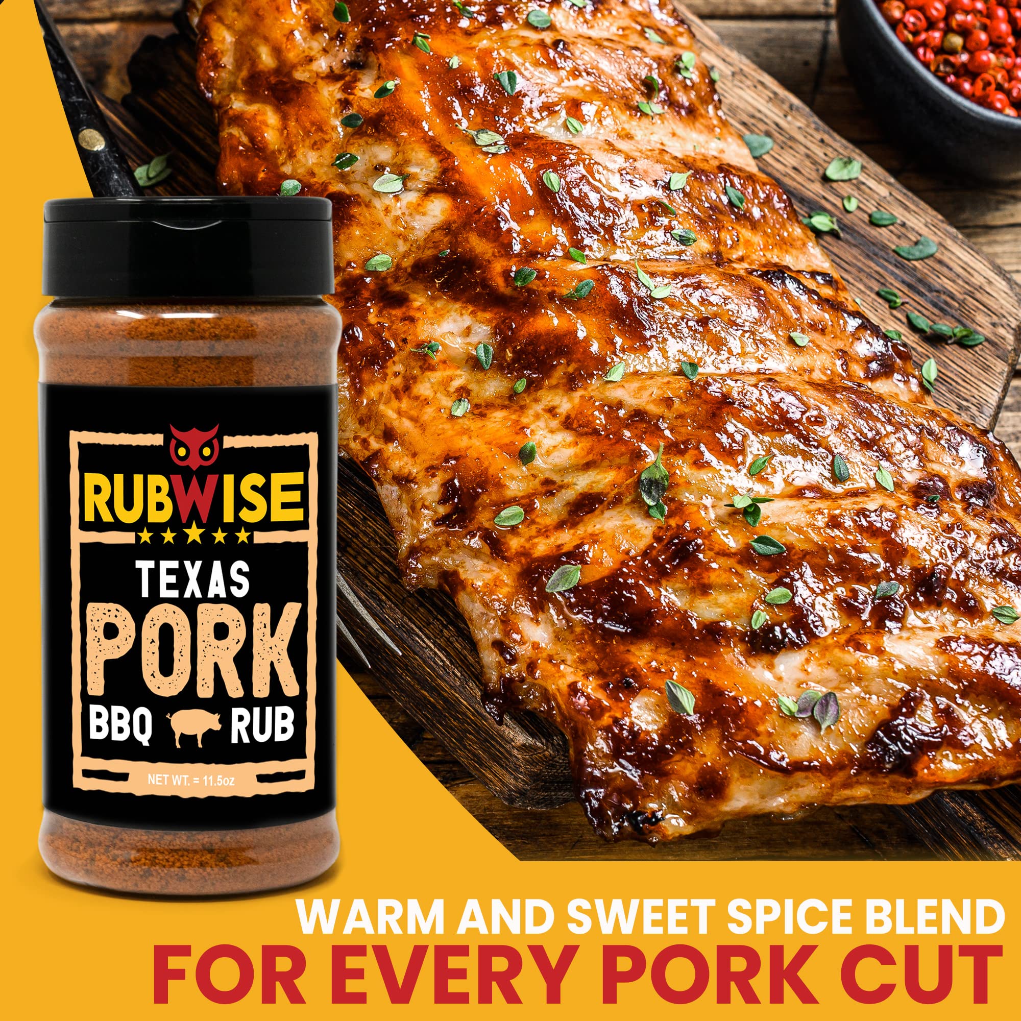 RubWise Texas Style BBQ Pork Rub (1lb) | Meat BBQ Rubs and Spices for Smoking and Grilling | Dry Rubs | Pork Rib Rub Seasoning | Great on Pork Shoulder, Spare Ribs, Tenderloin, Chops, Pork Butt (No MSG)