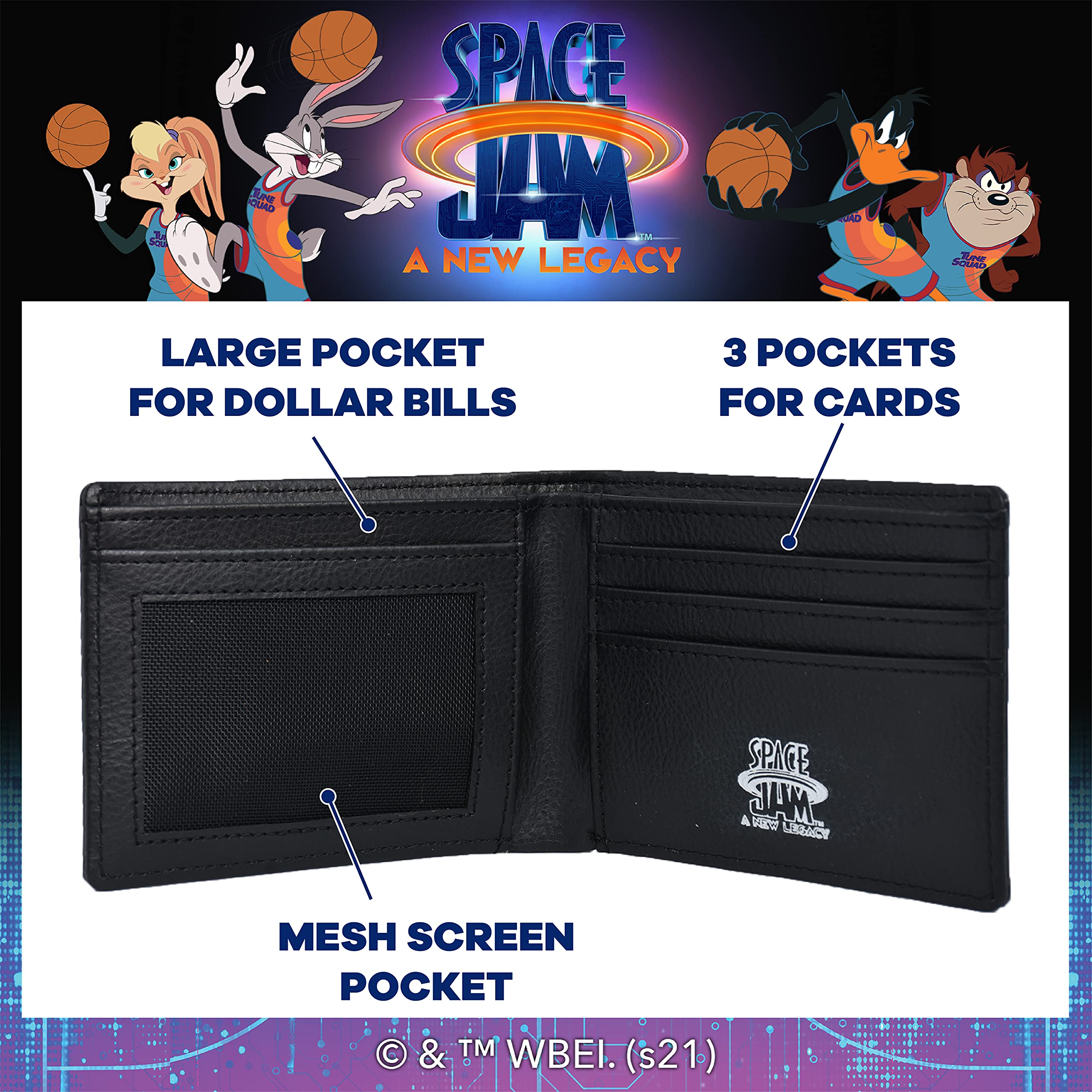 Concept One Warner Bros Space Jam A New Legacy Tune Squad Bifold Wallet in a Decorative Tin Case, Multi