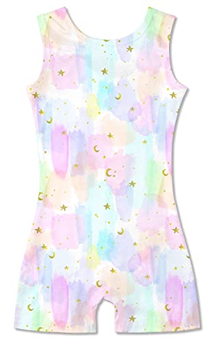 Idgreatim Kids Little Girls Star Printed Gymnastics Leotards 3D Graphic Sleevelss Tank Biketard Unitards Sparkly Scale Pattern Clothes for Ballet Dance 4-5 T