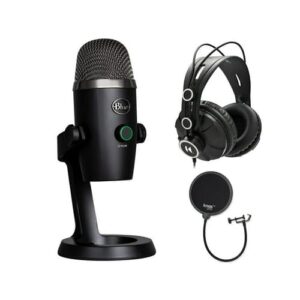 blue yeti nano premium usb mic black with headphones and pop filter bundle (3 items) microphones