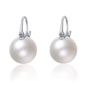 925 Sterling Silver Pearl Earrings for Women Dangle Pearl Drop Earrings Huggie Gifts for Mother Her (Silver)