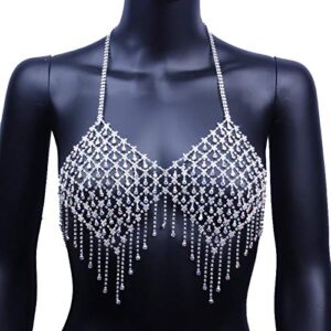 CanB Rhinestone Sexy Bra Chian Sparkly Crystal Tassel Underwear Body Chains Summer Beach Bikini Nightclub Chain Body Accessories Jewwlry for Women and Girls(Style-3) (A)