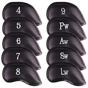 all teed up premium magnetic leather iron and wedge golf club head covers | set of 10 | fits most clubs | embroidered club label on both sides of club head cover