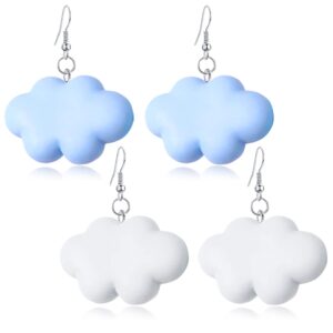 ANDPAI 2 Pairs Handmade Lightweight Simple Lovely Resin White Clouds Dangle Drop Earrings Sets for Women Summer Sky Cloud Weather Jewelry (White+Blue)