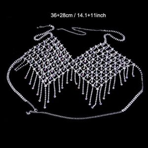 CanB Rhinestone Sexy Bra Chian Sparkly Crystal Tassel Underwear Body Chains Summer Beach Bikini Nightclub Chain Body Accessories Jewwlry for Women and Girls(Style-3) (A)