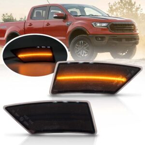 2pcs full led amber side marker lights for ford ranger tremor xl xlt lariat 2019 2020 2021 fender indicator turn signal light replace oem sidemarker lamp smoked lens