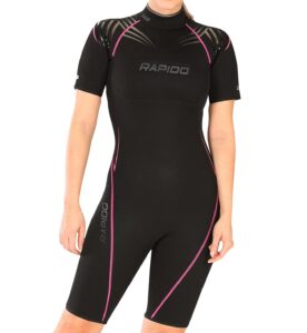 rapido boutique collection women's equator superior flex stretch neoprene wetsuit shorty scuba snorkeling surf suit… (black pink, large)