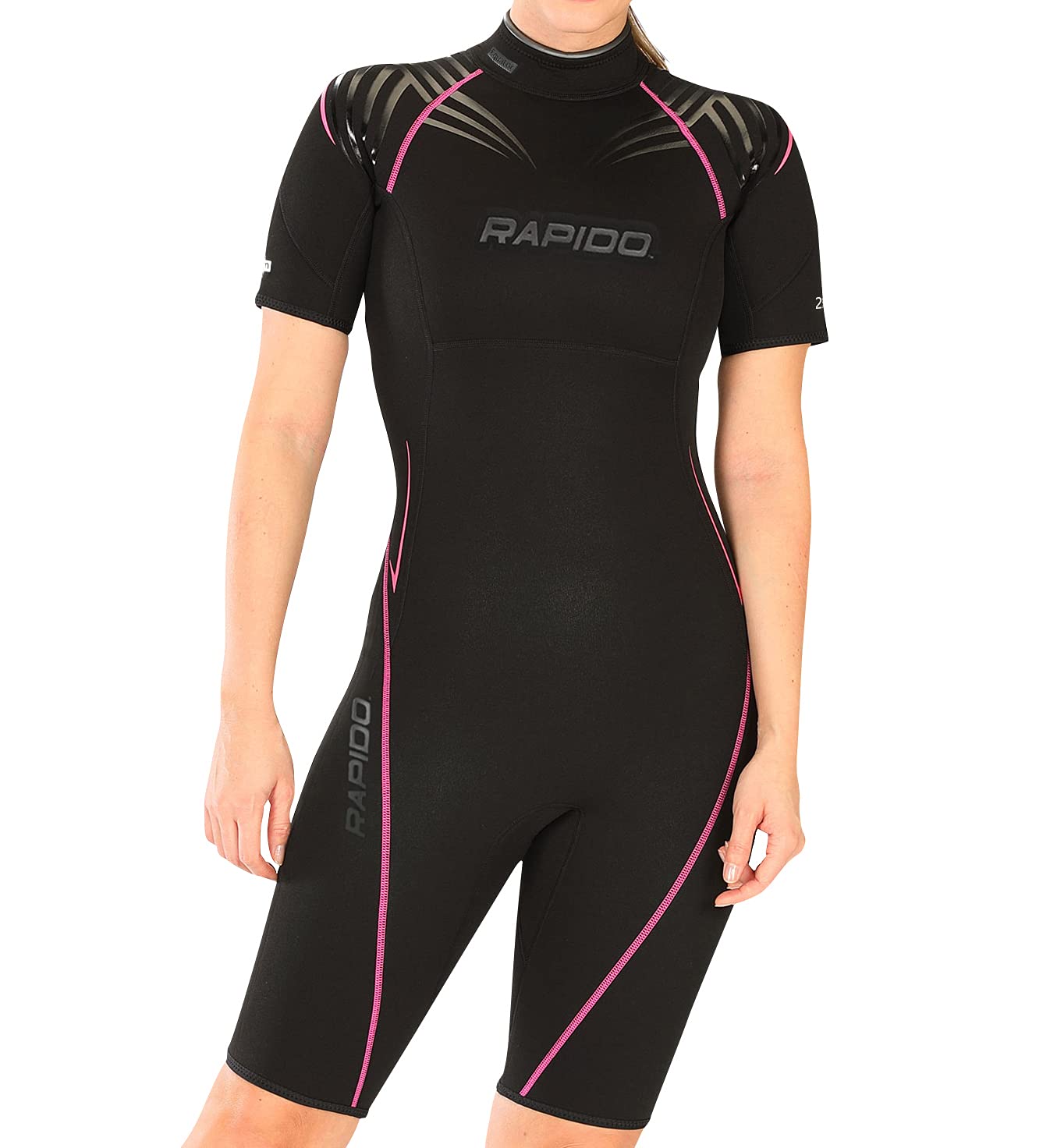 Rapido Boutique Collection Women's Equator Superior Flex Stretch Neoprene Wetsuit Shorty Scuba Snorkeling Surf Suit… (Black Pink, Large)