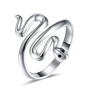 Bolelis 925 Sterling Silver Snake Ring for Women CZ Jewelry Plated with Shiny White Gold/18K Gold,Whether You Snakes Lovers or Not,Personalized Fashion Ring is Worth Having (Silver, 7#)