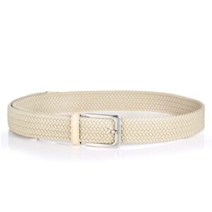 BSLLNEK Elastic Braided Belt, 1 3/8", Woven Stretch Belt for Golf Casual Jeans Shorts Pants (Beige, Medium (33-36" Waist))