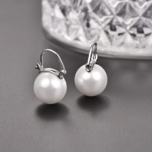 925 Sterling Silver Pearl Earrings for Women Dangle Pearl Drop Earrings Huggie Gifts for Mother Her (Silver)