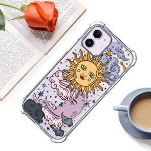 HEYORUN Sun Moon Design Clear Case Compatible for iPhone 12 Pro and iPhone 12, Star Cloud Girls and Women Back Case Cover, Cute Cartoons Transparent Soft TPU Bumper Shockproof Protective Phone Case