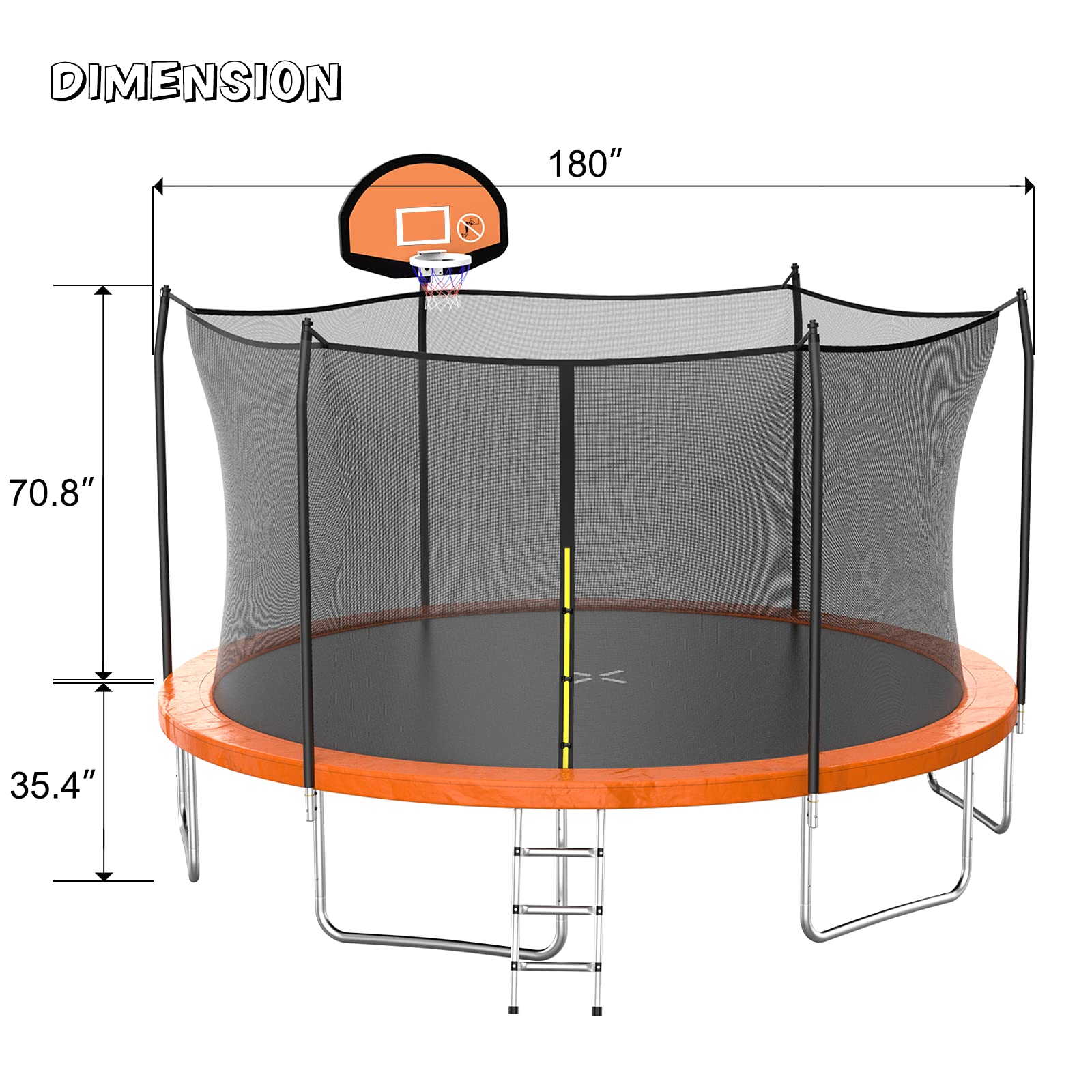 AOTOB 15FT Trampoline with Safety Enclosure Net, Outdoor Trampoline with Basketball Hoop,Heavy Duty Jumping Mat and Spring Cover Padding for Kids and Adults, Storage Bag and Ladder