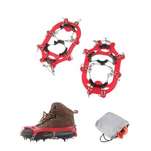 linxgr 11-spikes kids crampons teens ice cleats for shoes and hiking boots 11 teeth anti slip crampons small for camping hiking walking shoes, teens (red, large for big kids/teenagers)