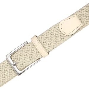 BSLLNEK Elastic Braided Belt, 1 3/8", Woven Stretch Belt for Golf Casual Jeans Shorts Pants (Beige, Medium (33-36" Waist))