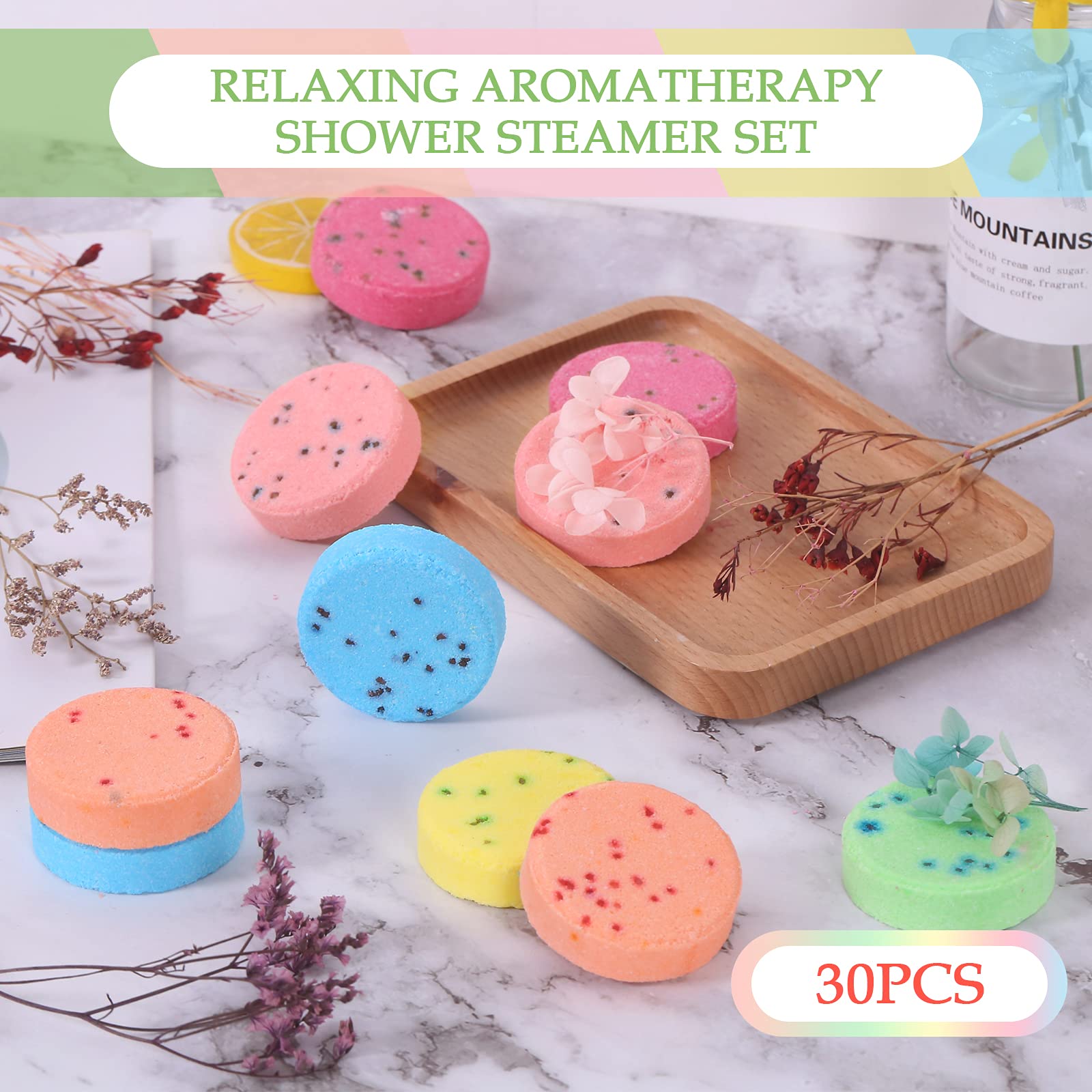 Shower Steamers Aromatherapy, 30PCS Natural Organic Shower Bombs with Essential Oils for Home Spa, Birthday Christmas Gift Basket for Women/Men