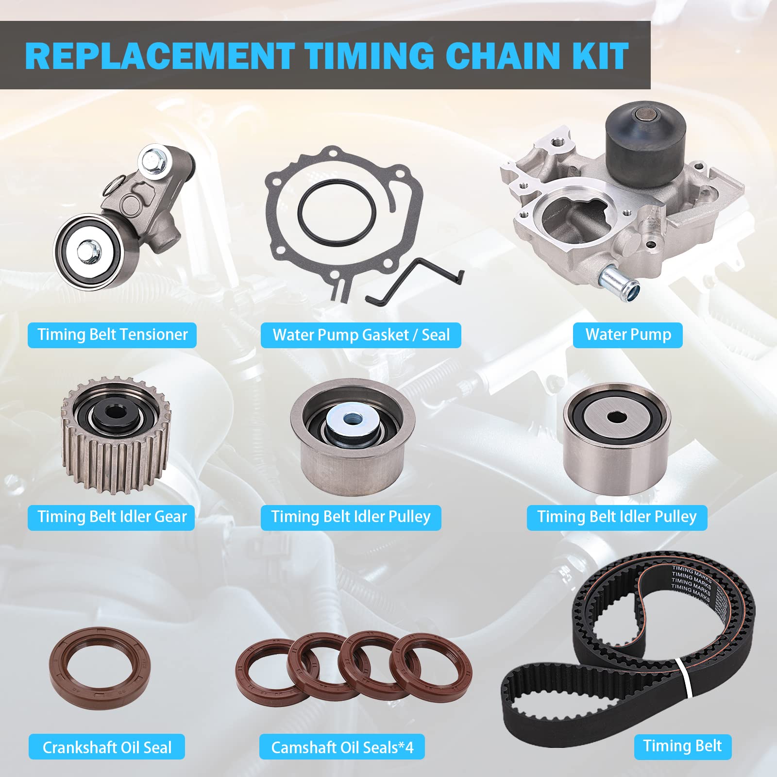 Engine Timing Belt Water Pump Kit - Compatible with 2.5L 2006-2012 Subaru Forester, Impreza, Legacy, Outback EJ253 Engine - Replace TKF-006, TCK304, TCKWP304A