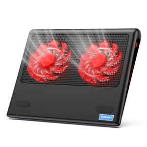 tecknet laptop cooling pad, 12"-15.6" laptop cooler, gaming laptop cooling stand, wind speed adjustable, 2 usb powered laptop fan cooling pad for laptop within 16 inch (red)