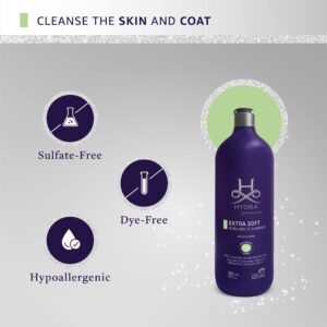 Hydra Professional Extra Soft Face and Body Shampoo, Hypoallergenic Pet Shampoo, Cat and Dog Shampoo for Sensitive Skin and All Breeds and Coat Types