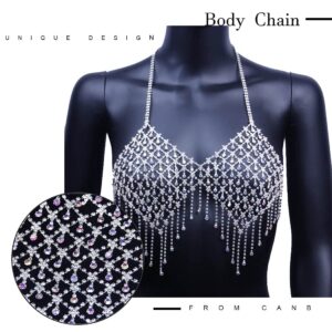 CanB Rhinestone Sexy Bra Chian Sparkly Crystal Tassel Underwear Body Chains Summer Beach Bikini Nightclub Chain Body Accessories Jewwlry for Women and Girls(Style-3) (A)