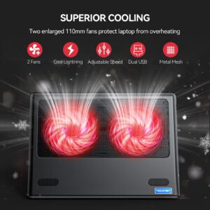 TECKNET Laptop Cooling Pad, 12"-15.6" Laptop Cooler, Gaming Laptop Cooling Stand, Wind Speed Adjustable, 2 USB Powered Laptop Fan Cooling Pad for Laptop Within 16 Inch (Red)