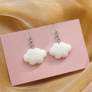 ANDPAI 2 Pairs Handmade Lightweight Simple Lovely Resin White Clouds Dangle Drop Earrings Sets for Women Summer Sky Cloud Weather Jewelry (White+Blue)