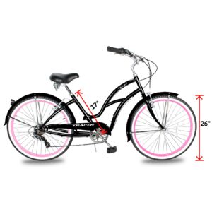 Tracer TAHA Beach Cruiser Bike for Women,26 Inch Wheels,Hi Ten Steel Frame,Shimano 7 Speed,V- Brake,Hybrid Bike for Adults,Complete Cruiser Bikes,Black