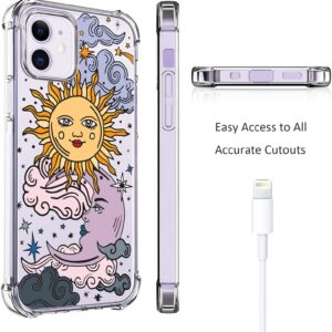 HEYORUN Sun Moon Design Clear Case Compatible for iPhone 12 Pro and iPhone 12, Star Cloud Girls and Women Back Case Cover, Cute Cartoons Transparent Soft TPU Bumper Shockproof Protective Phone Case