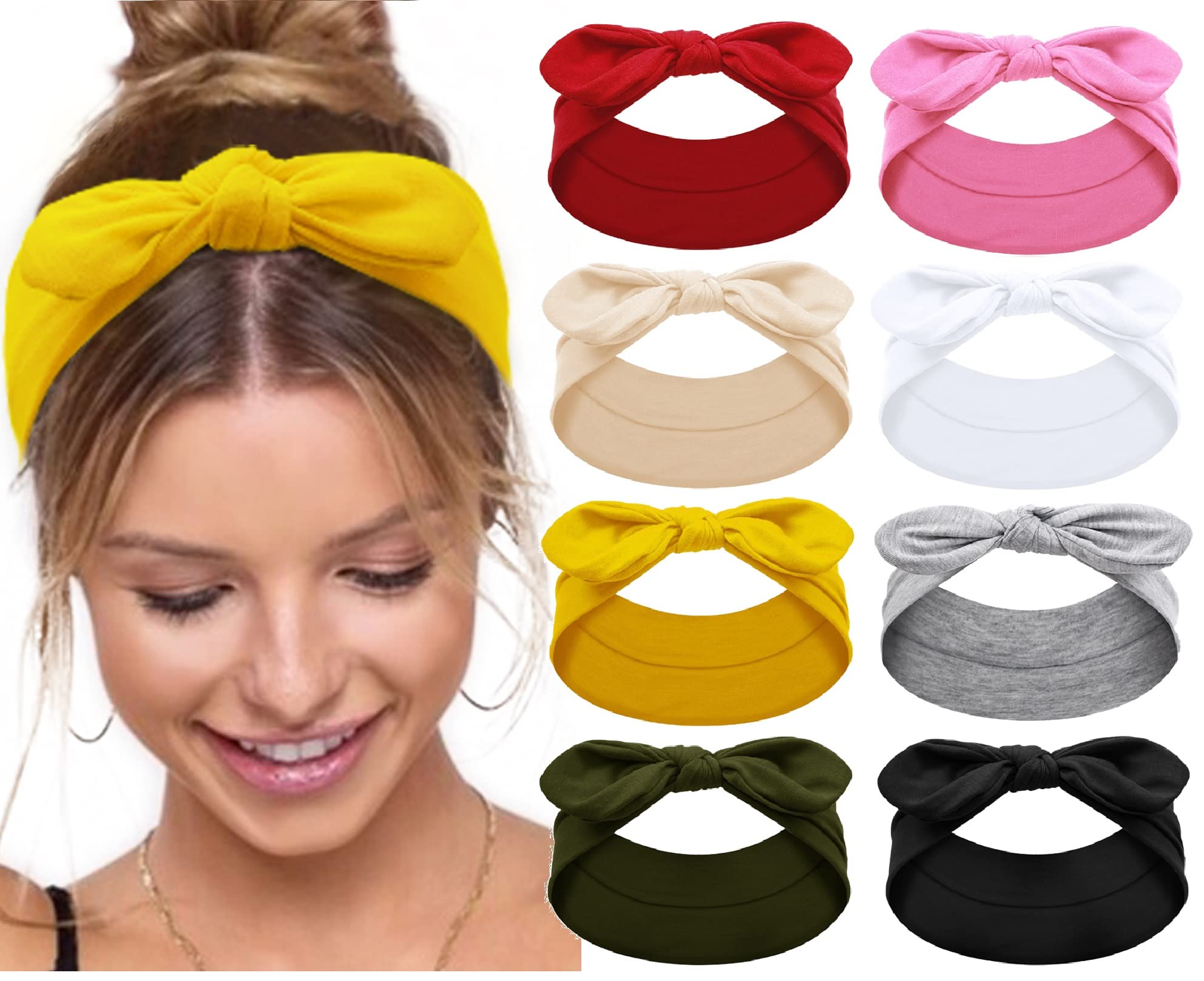 Tobeffect Bow Headbands for Women Non Slip 3.5'' Wide Knotted Headband Hair Bands with Bows Rabbit Ears Womens Turban Headbands Headwraps Girls Strechy Cute Hair Accessories…