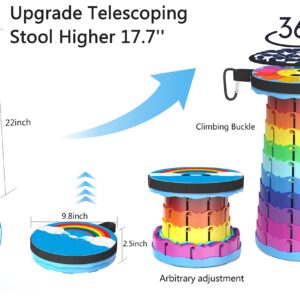 ALEVMOOM Upgraded Portable Collapsible Folding Stool with Cushion Retractable Telescoping Stool for Adults Sturdy Capacity 440lbs Camping Stool for Outdoor Hiking Garden BBQ with Bag,Carabiner