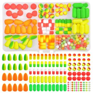 Pompano Rig Floats Beads Kit, 300pcs Pompano Floats Fishing Beads Set Foam Snell Floats Bobbers for Surf Fishing Live Bait Walleye Rig Making Bullet Cylinder Oval Foam Floats