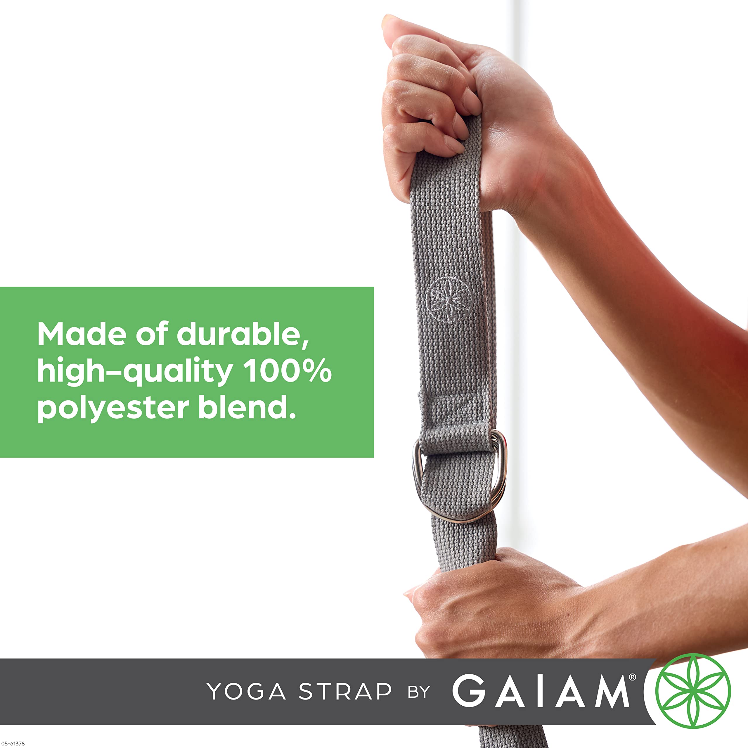 Gaiam Yoga Strap 8ft Stretch Band with Adjustable Metal D-Ring Buckle Loop - Exercise & Fitness Stretching for Yoga, Pilates, Physical Therapy, Dance, Gym Workouts (Black)