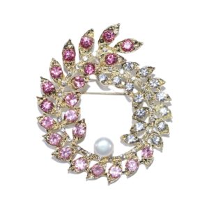 rhinestone crystal round flower leaf vine brooch pin for women girls party fully-jewelled fashion freshwater pearl lapel pin accessories